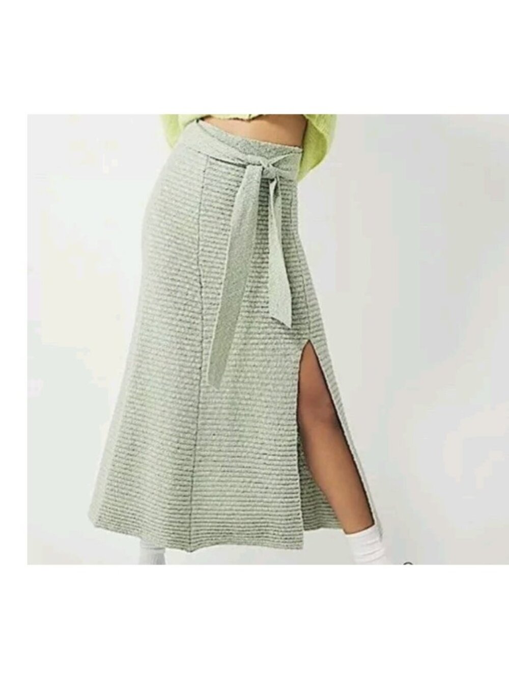 Free People Claudia Oatmeal Knit Belted Blanket Skirt Small